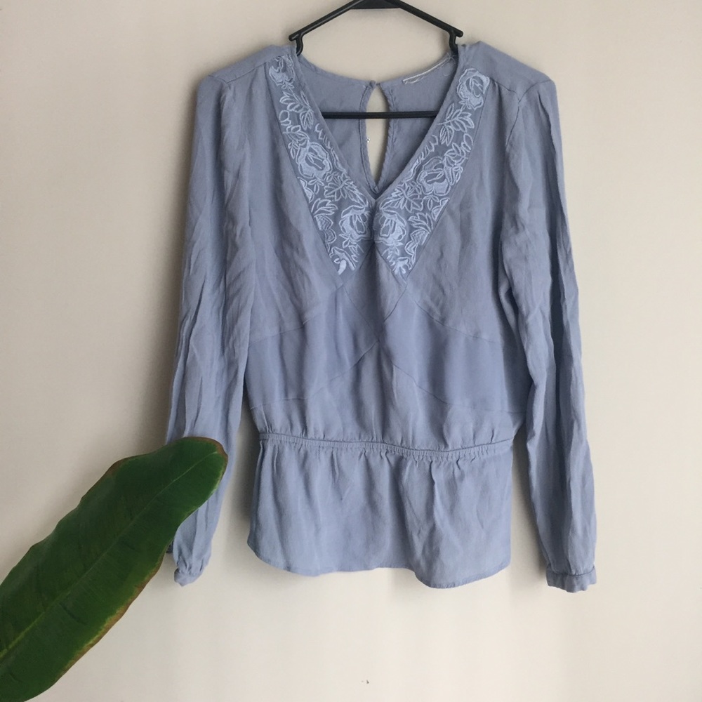 Flowy Peasant Long Sleeve Periwinkle Lace Top